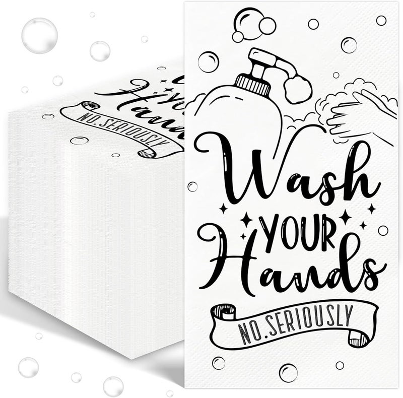 IANFEPH 100 Pcs Disposable Hand Towels for Bathroom Paper Towels for Guests 3 Ply Wash Your Hands Bathroom Etiquette Guest Napkins for Powder Room Wedding Birthday Holiday Anniversary, Black White - Image 1
